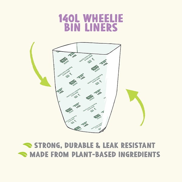 140L Wheelie Bin Liners, Strong, Durable & Leak Resistant, Made From Plant-Based Ingredients