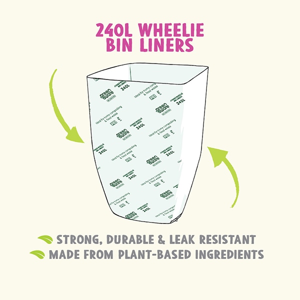 240L Wheelie Bin Liners, Strong, Durable & Leak Resistant, Made From Plant-Based Ingredients
