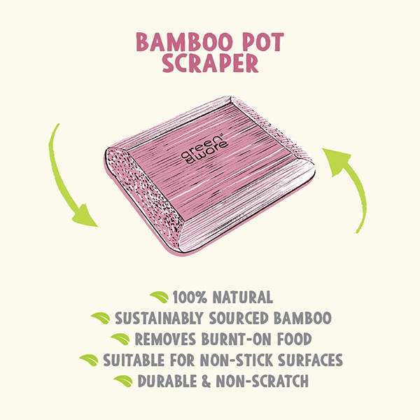 Bamboo Pot Scraper, 100% Natural, Sustainably sourced Bamboo, Removes Burnt-On Food, Suitable for Non-Stick Surfaces, Durable & Non-Scratch
