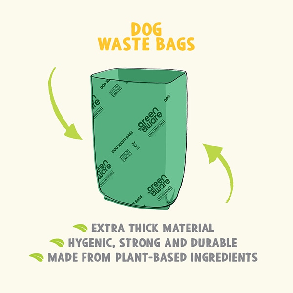 Dog waste bags, extra thick, hygenic, strong and durable, made from plant-based ingredients