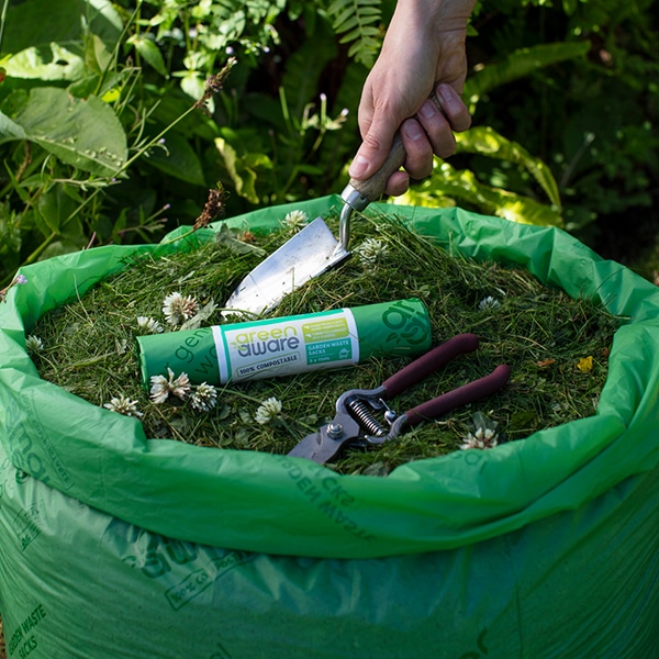 A Compostable Garden Waste Sack on Top of Garden Waste