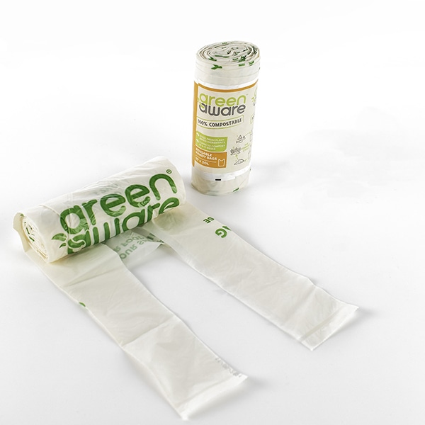 Roll of GreenAware 100% compostable reusable handy bags