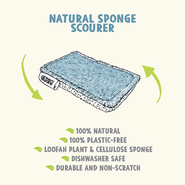 Natural Sponge Scourer, 100% Natural, 100% Plastic Free, Loofah Plant & Cellulose Sponge, Dishwasher Safe, Durable And Non-Scratch