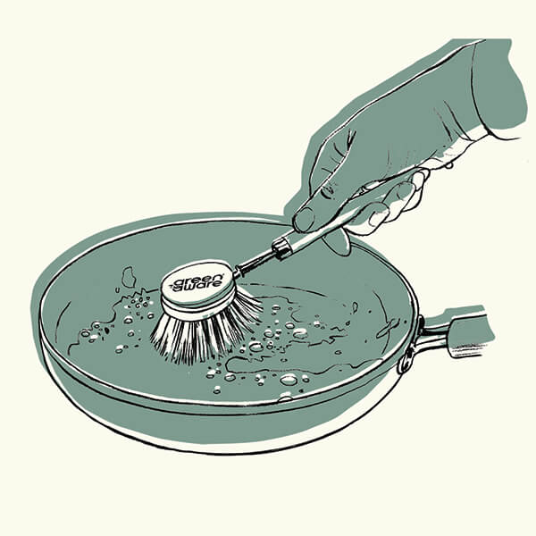 Illustration of a wooden brush scrubbing pan
